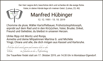 Todesanzeige von Manfred Hübinger von HNA