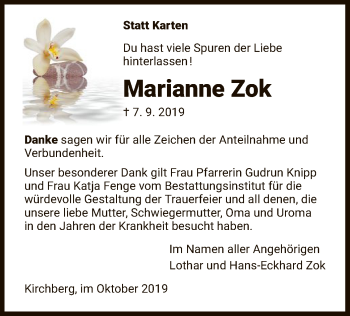 Todesanzeige von Marianne Zok von HNA