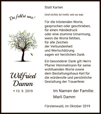Todesanzeige von Wilfried Damm von HNA