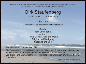 Todesanzeige von Dirk Staufenberg von HNA