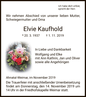 Todesanzeige von Elvie Kaufhold von HNA