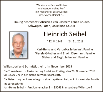 Todesanzeige von Heinrich Seibel von HNA