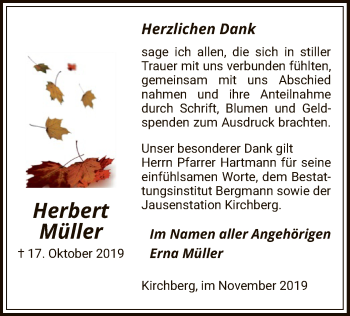 Todesanzeige von Herbert Müller von HNA