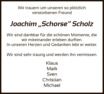 Todesanzeige von Joachim  Scholz von HNA