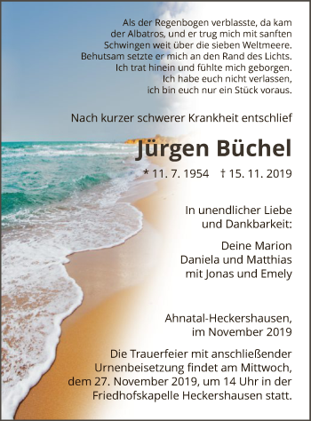 Todesanzeige von Jürgen Büchel von HNA