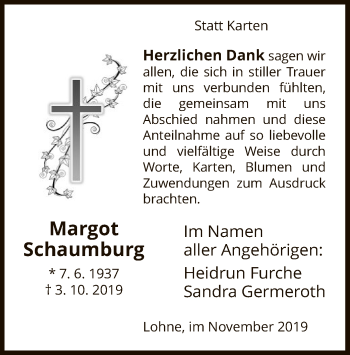 Todesanzeige von Margot Schaumburg von HNA