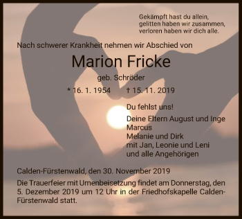 Todesanzeige von Marion Fricke von HNA