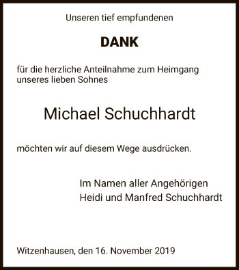 Todesanzeige von Michael Schuchhardt von HNA