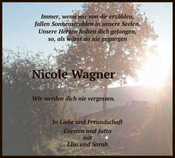 Todesanzeige von Nicole Wagner von HNA