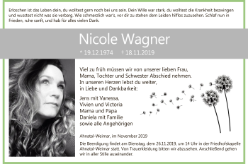 Todesanzeige von Nicole Wagner von HNA