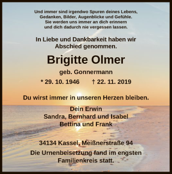 Todesanzeige von Brigitte Olmer von HNA