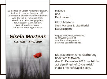Todesanzeige von Gisela Martens von HNA