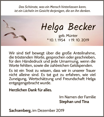 Todesanzeige von Helga Becker von HNA
