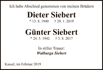 Todesanzeige von Dieter und Günter Siebert von HNA