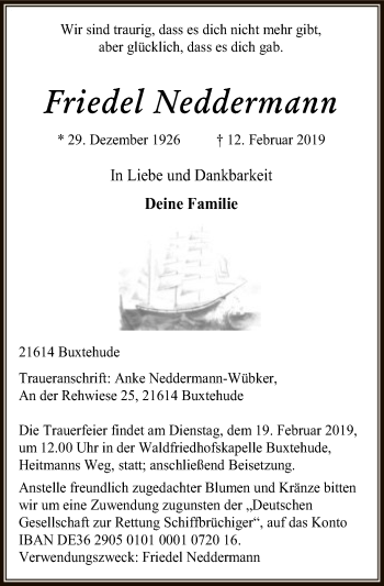 Todesanzeige von Friedel Neddermann von HNA