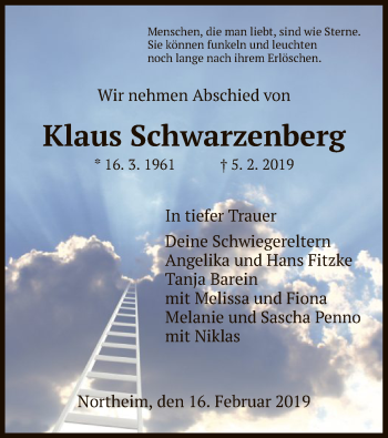 Todesanzeige von Klaus Schwarzenberg von HNA