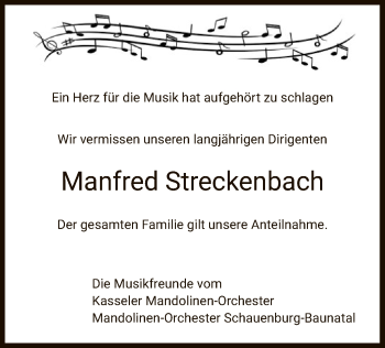 Todesanzeige von Manfred Streckenbach von HNA