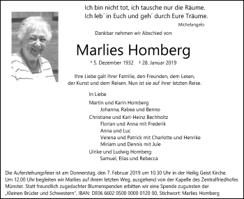 Todesanzeige von Marlies Homberg von HNA