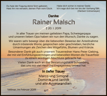 Todesanzeige von Rainer Malsch von HNA