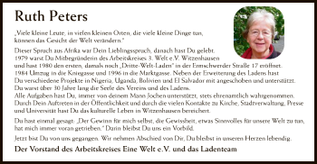 Todesanzeige von Ruth Peters von HNA