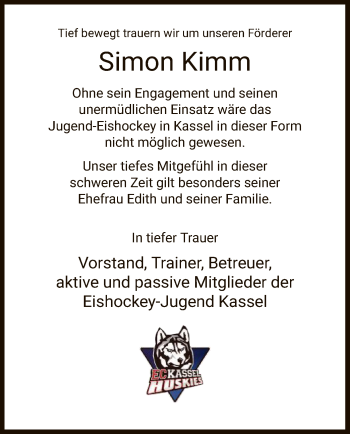 Todesanzeige von Simon Kimm von HNA