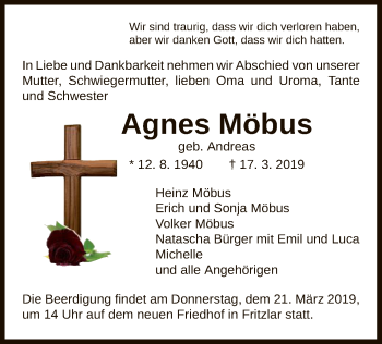 Todesanzeige von Agnes Möbus von HNA