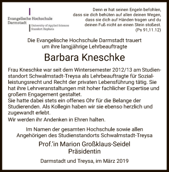 Todesanzeige von Barbara Kneschke von HNA