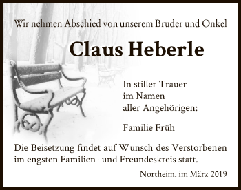 Todesanzeige von Claus Heberle von HNA
