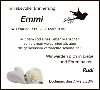 Todesanzeige von Emmi Paluschka von HNA