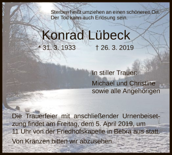 Todesanzeige von Konrad Lübeck von HNA