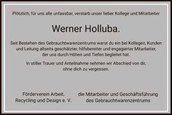 Todesanzeige von Werner Holluba von HNA