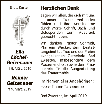 Todesanzeige von Ella Löchel-Greizenauer Reimer Geizenauer von HNA