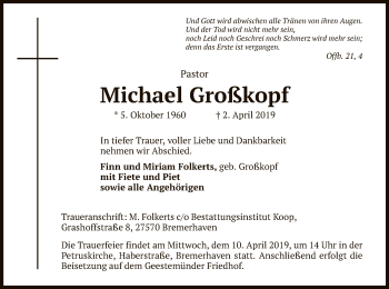 Todesanzeige von Michael Großkopf von HNA