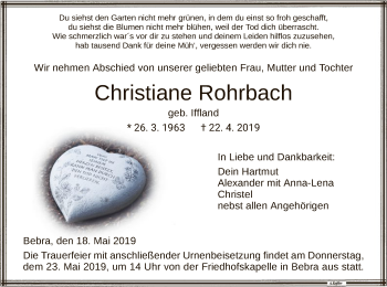 Todesanzeige von Christiane Rohrbach von HNA