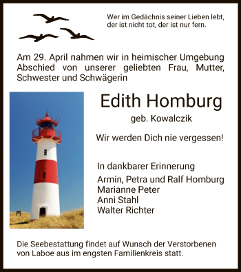 Todesanzeige von Edith Homburg von HNA