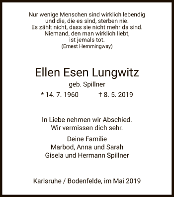 Todesanzeige von Ellen Esen Lungwitz von HNA
