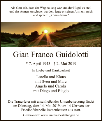 Todesanzeige von Gian Franco Guidolotti von HNA