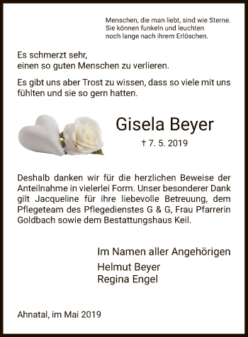 Todesanzeige von Gisela Beyer von HNA