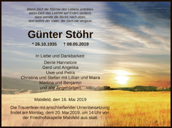 Todesanzeige von Günter Stöhr von HNA