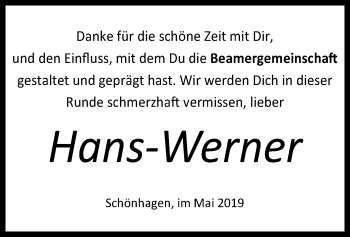 Todesanzeige von Hans-Werner  von HNA