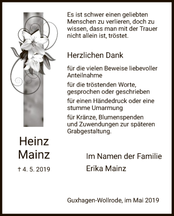 Todesanzeige von Heinz Mainz von HNA