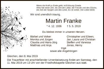 Todesanzeige von Martin Franke von HNA