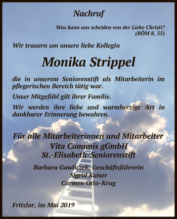 Todesanzeige von Monika Strippel von HNA
