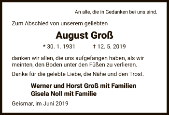 Todesanzeige von August Groß Groß von HNA