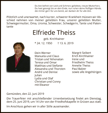 Todesanzeige von Elfriede Theis von HNA
