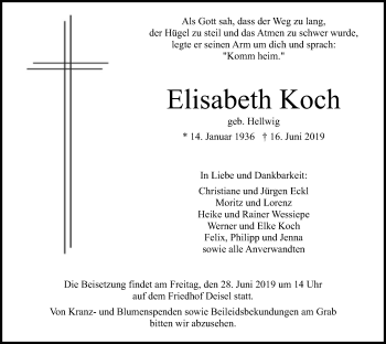 Todesanzeige von Elisabeth Koch von HNA