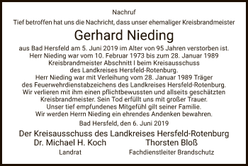 Todesanzeige von Gerhard Nieding von HNA