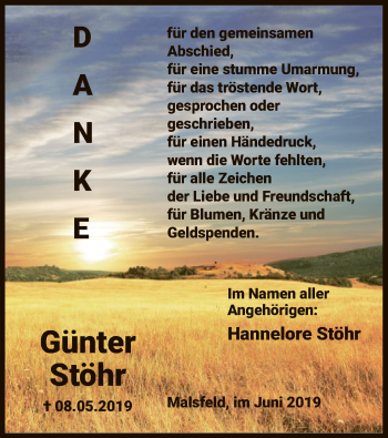 Todesanzeige von Günter Stöhr von HNA