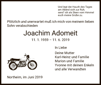 Todesanzeige von Joachim Adomeit von HNA