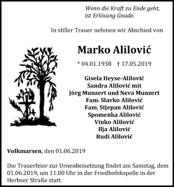 Todesanzeige von Marko Alilovic von HNA